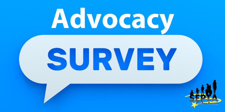 Light blue background with white speech bubble. The image reads "Advocacy Survey" with "survey" appearing inside the speech bubble. The SEPTA logo appears in the bottom right corner.